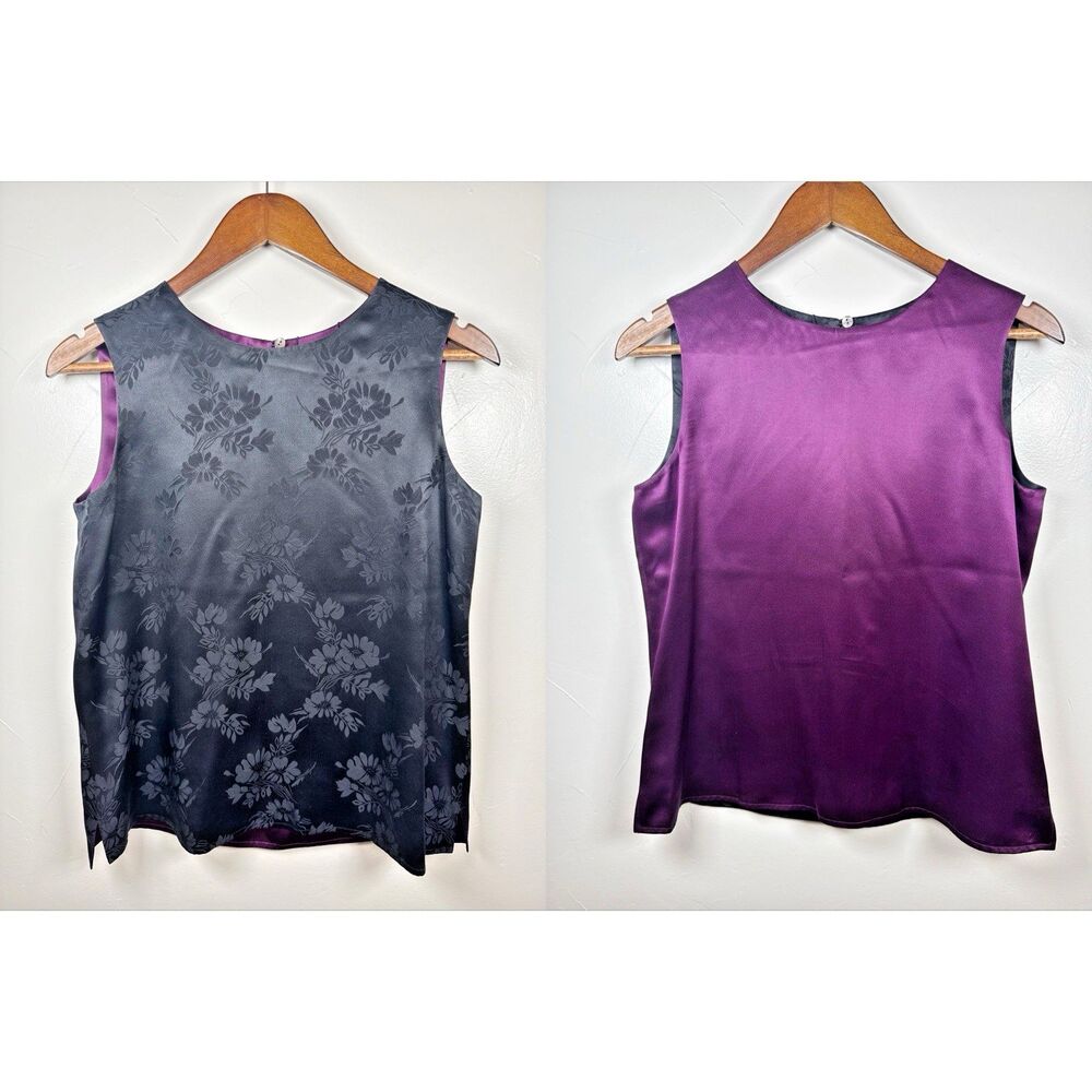 Talbots Pure Silk Reversible Sleeveless Top Black Wine Size 6 Vintage
